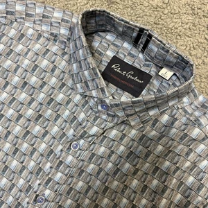 Robert Graham blaues geometrisches kurzärmliges Herrenhemd Größe Large 74 % Leinen - Bild 1 von 14