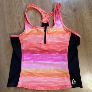 Gerry Girls L(14-16) Racerback Tankini Swim Suit Top Open Mesh Strap, Zip Up - Picture 1 of 7