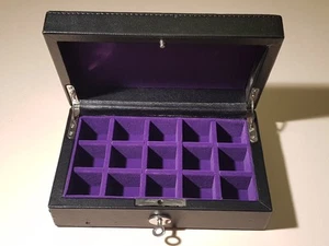 A Vintage Leather Clad Lockable Matrix Compartment Ring or Cufflink Box with Key - Picture 1 of 12