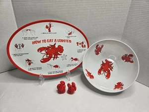 Melamine Lobster Seafood Boil Party Serving Tray Bowl Salt Pepper Shakers Decor - Picture 1 of 12