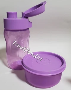 TUPPERWARE Snack Set Sports 10.5 oz Water Bottle + Snack Serving Bowl Purple New - Picture 1 of 6
