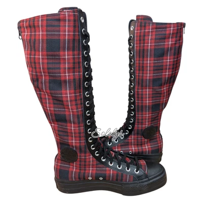 Zapatilla deportiva Converse XXHI plataforma a cuadros roja parque personalizada encaje elástico hasta la rodilla 10,5 Foto 1 de 4