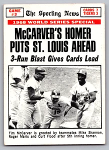 1969 TOPPS #164 TIM McCARVER'S HOMER PUTS ST. LOUIS AHEAD W/FLOOD & ROGER MARIS - Picture 1 of 3