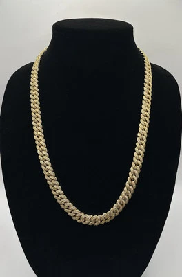 Cadena de eslabones cubanos Miami Ice Hip Hop Miami de 10 mm 24” 110 g 3AAA+ CIRCONITA - chapada en oro de 14 k Foto 1 de 4