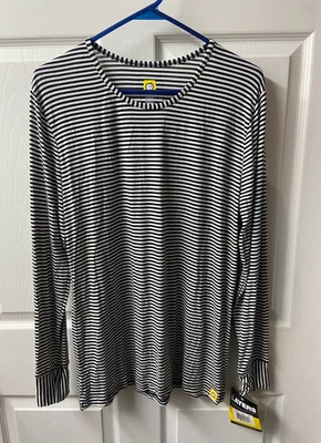 WonderWink Scrubs  T-Shirt Womens LG Black White Striped Long Sleeved Layers NWT - Image 1 of 4
