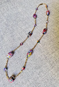 Vintage venezianische Murano Millefiori Glasperlen Bahnhof Halskette 26" Schnecke Kette - Bild 1 von 15