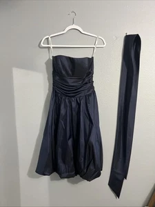 DAVID'S BRIDAL Satin kurzes trägerloses gerafftes Kleid blau - Größe 6 - Schal Tuch - Bild 1 von 16