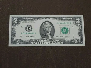 2017A $2 Dollar Fancy Serial Number E08888082A Trinary With 5 Of Kind 8s UNC - Picture 1 of 4