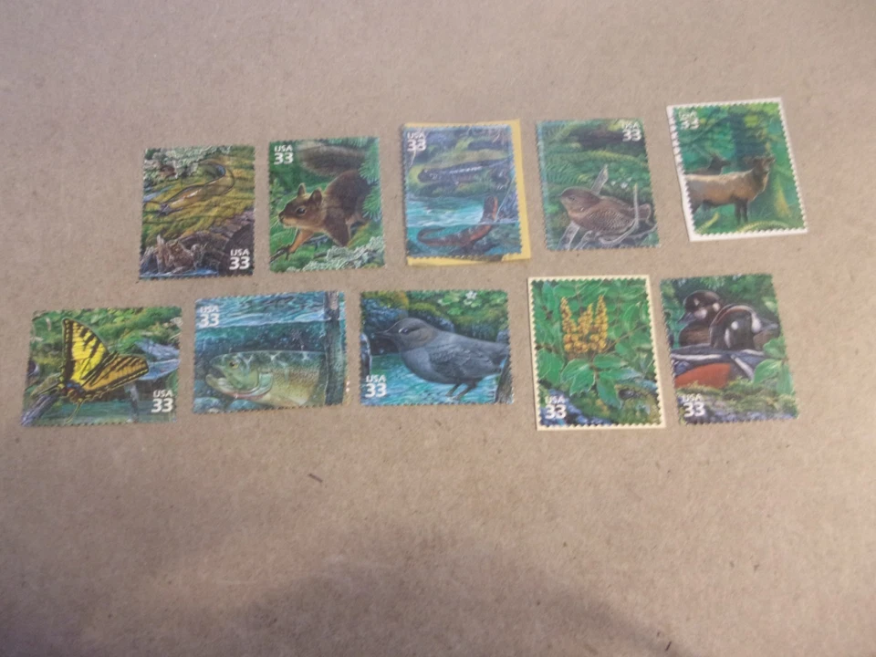 USA Used, 2000 Issue, 33 Cent Pacific Coast Rain Forrest (Complete Set of 10) - Image 1 of 1