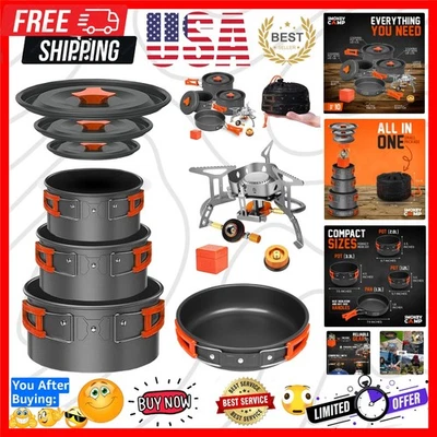 Juego de kit de desorden de utensilios de cocina de camping con estufa - Ollas y sartenes de camping para mochileros... Foto 1 de 4