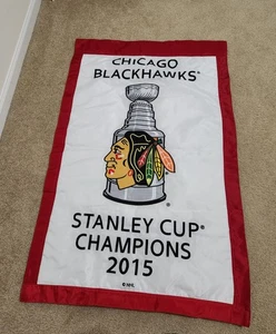 NHL Chicago Blackhawks 2015 Cup Champions Flag Embroidered Banner 28"X44" 2 Side - Picture 1 of 4