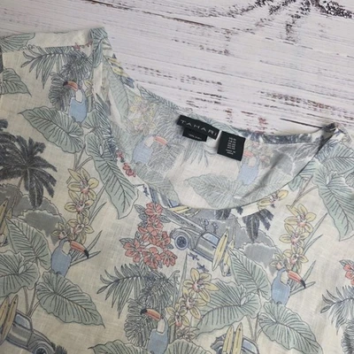 Tahari Blouse Womens Size 1X Green Floral 100% Linen Hi- Low Island Vacation Top - Image 1 of 4