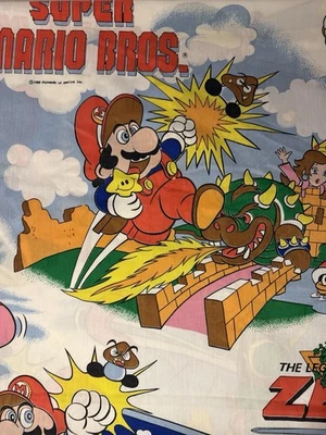 1988 Nintendo Vintage Super Mario Brothers Zelda Twin Flat And Fitted Sheet Set - Image 1 of 4