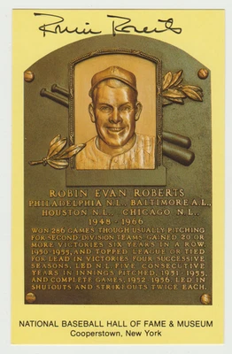Robin Roberts Signed Gold Hall Of Fame Postcard - Philadelphia Phillies - Image 1 of 2