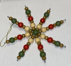 Pottery Barn ADORNO DE MADERA COPO DE NIEVE Rojo Marrón ESTRELLA NÓRDICA Cuentas ÁRBOL DE NAVIDAD - Imagen 1 de 2