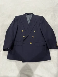 Burberrys Blazer Mens 42 Blue Gold Button Double Breasted Vintage Sport Coat USA - Picture 1 of 12