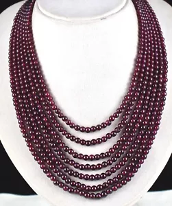 Natural Red Garnet Beads Necklace 901 Cts Round 7 Line Gemstone Ladies Stone - Picture 1 of 8