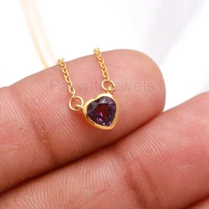 Natural Amethyst Heart Gemstone Solid 18k Gold Christmas Women Pendant Necklace - Picture 1 of 7