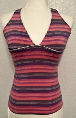 ATHLETA Tulum Size XXS T-Back Swim Top Tankini Pink Purple Stripe Style 227798 - Image 1 of 4