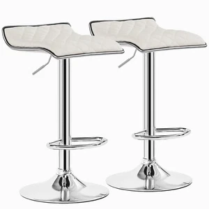 Set of 2 Leather Swivel Bar Stools Adjustable Kitchen Counter Height Pub Chairs - Picture 1 of 33