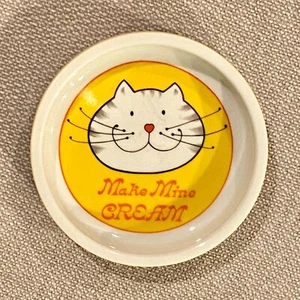 Rare Retro Vintage Porcelain Cat Food Dish "Make Mine Cream" White Gray Kitty - Picture 1 of 7