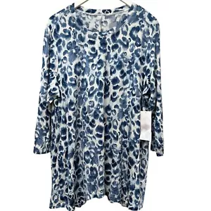New Directions Tunic Tee Plus Size 2X Blue Leopard Rayon Blend Casual Womens Top - Picture 1 of 9