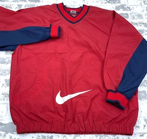 Vintage Nike Jacket Boys XL Red Blue Pullover Windbreaker 90s Center Swoosh - Picture 1 of 10