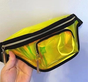 Borsa da viaggio Lancome gialla cintura olografica bordo nero marsupio vita - Foto 1 di 6