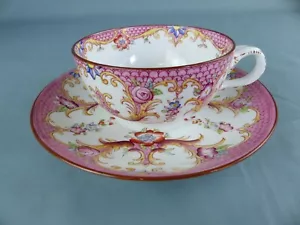 SARREGUEMINES tasse + sous-tasse à thé en porcelaine décor 148 style MINTON tbé - Imagen 1 de 5