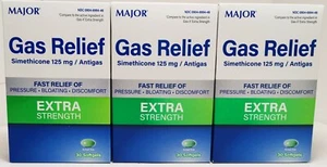 Major Gas Relief Extra strength, Simethicone 125mg 30softgels (3Packs)-EXP:08/25 - Picture 1 of 3