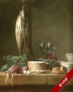 FISH LETTUCE BEETS & CHEESE FOOD STILL LIFE PAINTING ART REAL CANVAS PRINT - Picture 1 of 1
