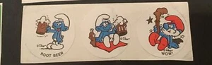 Vintage Stickers Scratch n Sniff Smurfs Root Beer Sticker Strip 80s Matte - Imagen 1 de 2