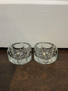 Pair of Clear Elements Crystal Glass Votive Candle Holders Made Czech Republic - Picture 1 of 4