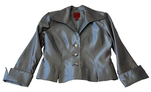 J S Collections Women's Jacket Sz 10 Shiny Gray Button Up Long Sleeve Lined - Picture 1 of 12