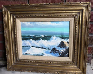 S. Poonell Vintage Original Oil Painting of a Seascape Signed 19 x 16 - Picture 1 of 8