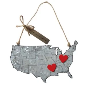 It's Really Not that Far Heart Home USA Tin Map Christmas Ornament - Picture 1 of 1