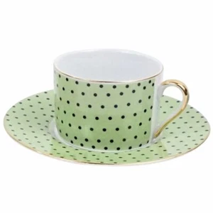 Hoff Tasse mit Unterteller grün mint dots Kaffeetasse Teetasse Henkelbecher Neu - Bild 1 von 1