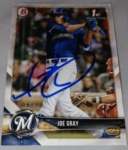 Joe Gray Signed 2018 Bowman Draft 1st Card Milwaukee Brewers  - Picture 1 of 1