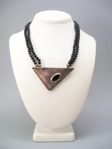 Sterling Silver Sandy Lew-Hailer Freeform Onyx Beaded Strand Necklace - Picture 1 of 9
