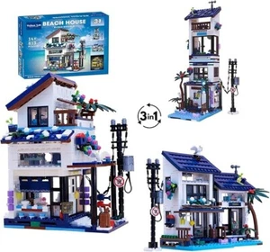 Xmork 3 in 1 Strandhaus Baustein Set, City MOC Blockmodell, Lichtmodul  - Bild 1 von 4