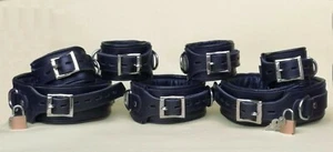 GENUINE LEATHER 7 PIECE HEAVY DUTY PADDED BONDAGE RESTRAINT SET IN FATISH COLOUR - Picture 1 of 1