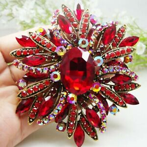 3Ct Oval  Lab Created Ruby Diamond New Trending Brooch Pin 14kYellow Gold Plated