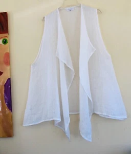 Eskandar -Sz 1 White Linen Gauze A-Line Draping Open Vest Waistcoat Jacket Rare - Picture 1 of 6