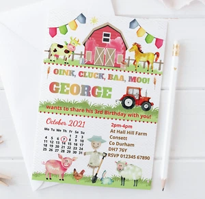 10 Personalised Farm Birthday Party Invitations Animal Petty Party Invites - Picture 1 of 2