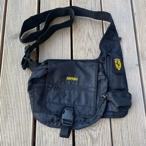 Ferrari Fan Crossbody Bag Men’s Black Multi Pocket Shoulder Bag Vintage Style - Picture 1 of 8