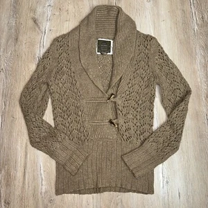 Old Navy Womens Sweater Knit Shawl Neck Brown Medium Acrylic Wool Angora Blend - Picture 1 of 11