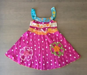 New BEETLEJUICE LONDON Polka Strap Ruffles Floral Applique Dress Girls Size 5 - Picture 1 of 9
