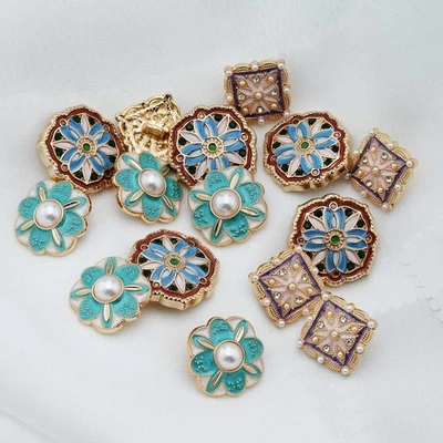 5pcs Vintage Enamel Metal Buttons Floral Design for Clothing Sewing Scrapbooking - Image 1 of 4