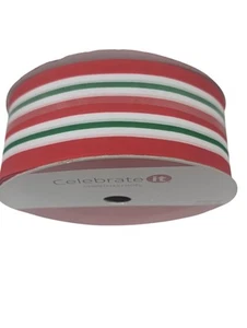 Christmas Striped Wired Ribbon 2.5in x 80ft Roll - Red Green White Celebrate It - Picture 1 of 7