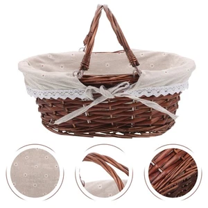Cesta de picnic vintage de ratán con asa tejida a mano forma ovalada pan vacío - Imagen 1 de 12